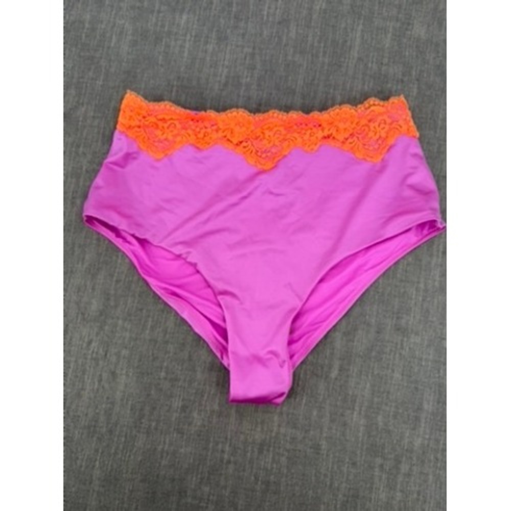 SKIMS Lace Swim High Waist Brief Bikini Bottom Neon Orchid Pink Size S Small NWT